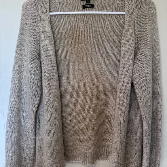 Massimo Dutti Beige with Gold Metallic Open Front Mohair Blend Cardigan - Picture 3 of 8